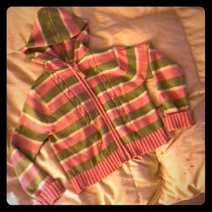 Pink & green striped zipper sweater. Washable